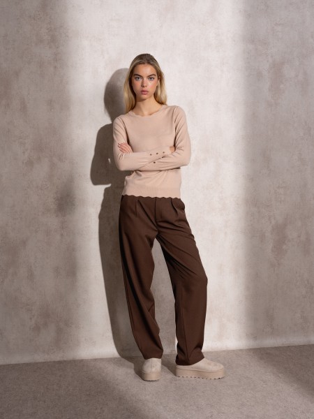 Knitted sweater with round neckline and gold buttons