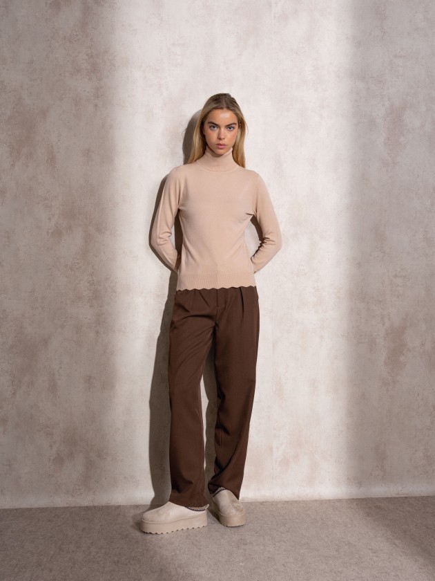 High neck knit sweater with gold buttons