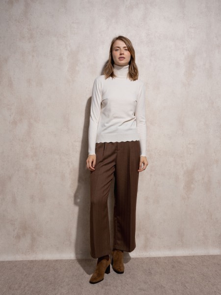 High neck knit sweater with gold buttons