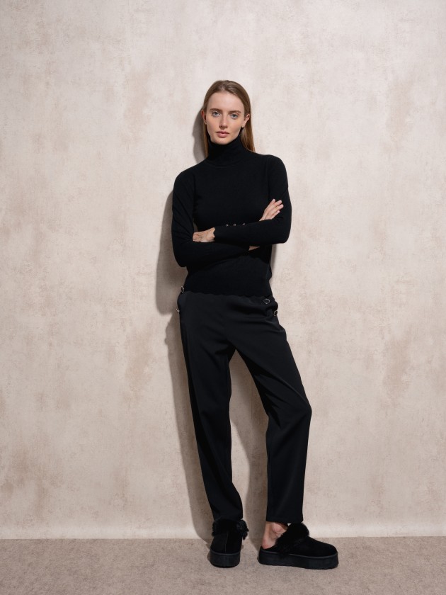 High neck knit sweater with gold buttons