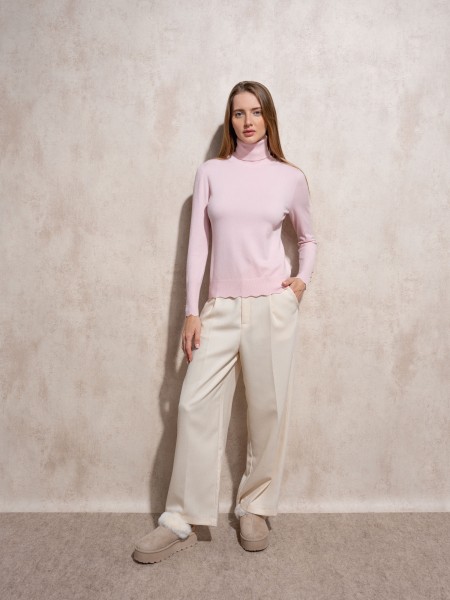 High neck knit sweater with gold buttons