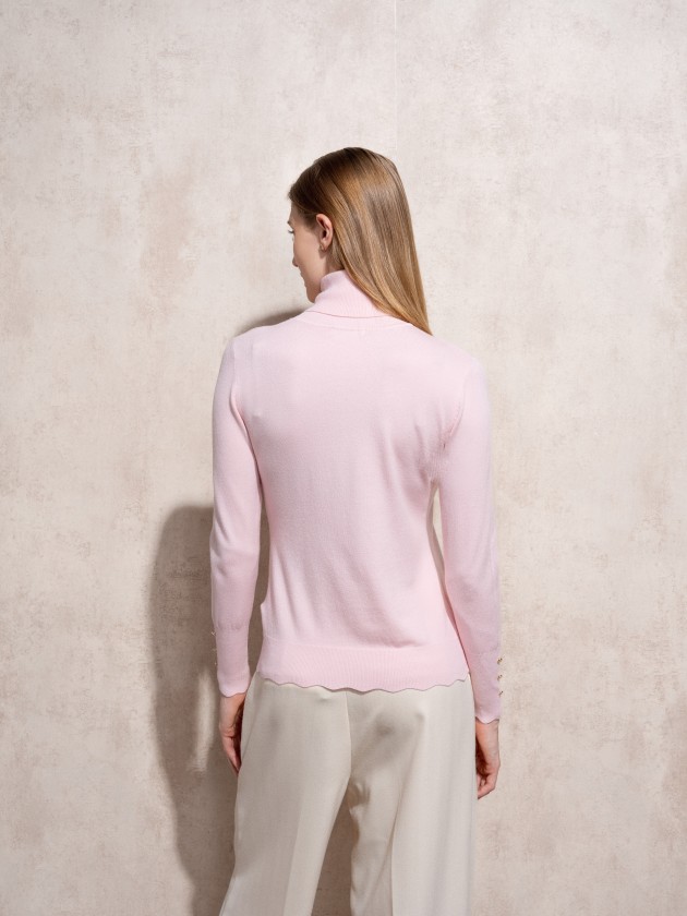 High neck knit sweater with gold buttons