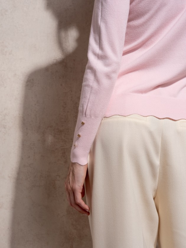 High neck knit sweater with gold buttons