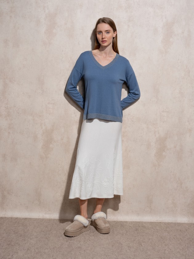 Camisola de malha com lurex de decote em bico