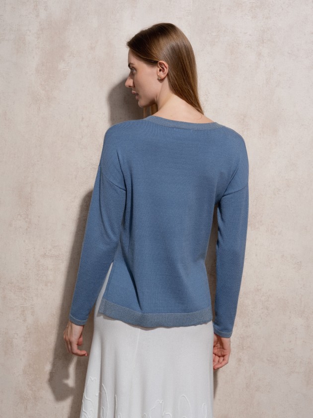 Camisola de malha com lurex de decote em bico