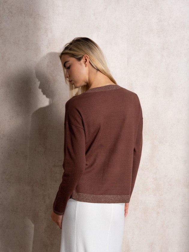 V-neck lurex knit sweater