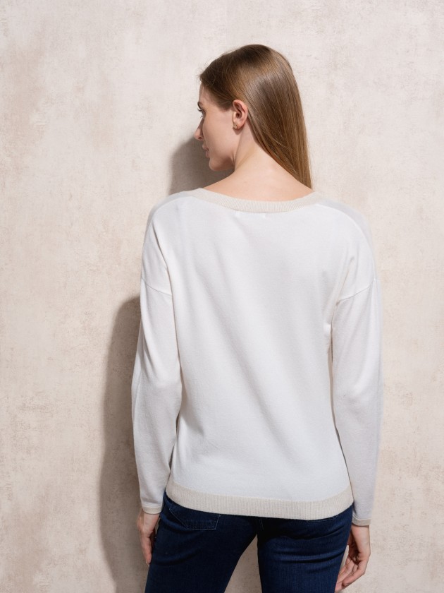 Camisola de malha com lurex de decote em bico