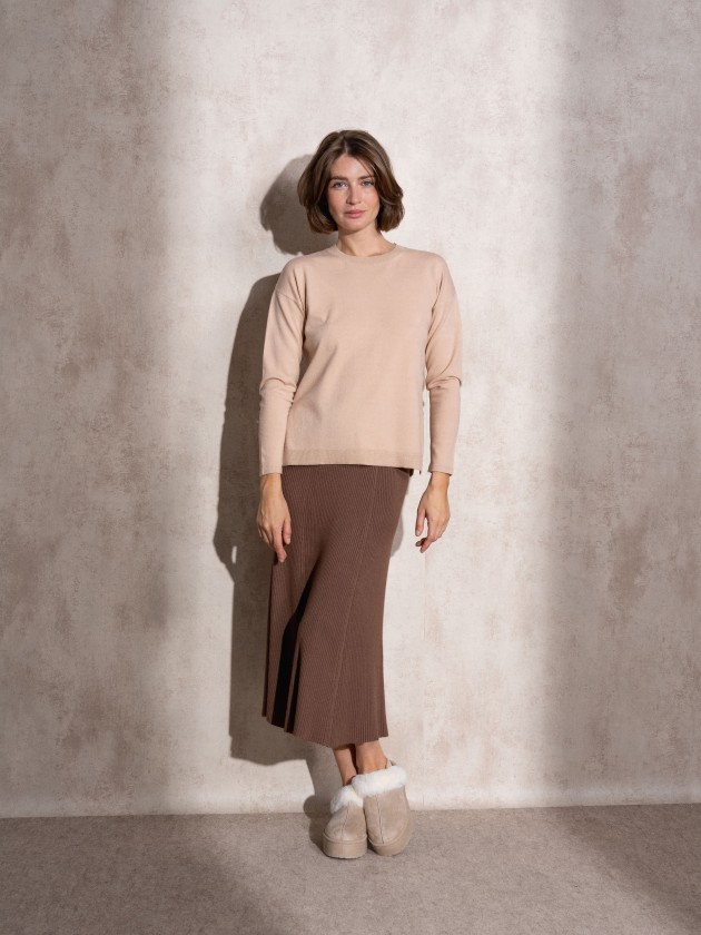 Round neck lurex knit sweater