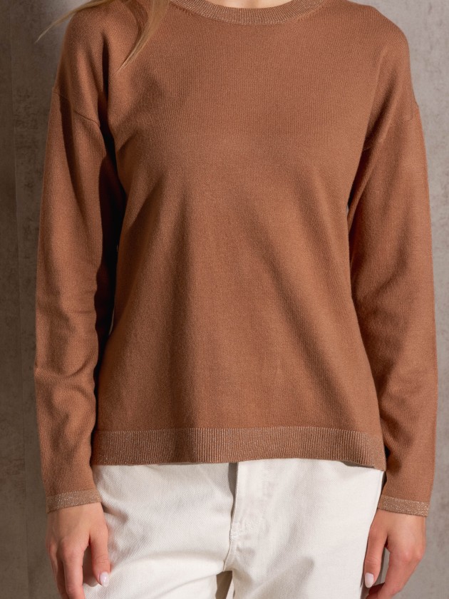 Round neck lurex knit sweater