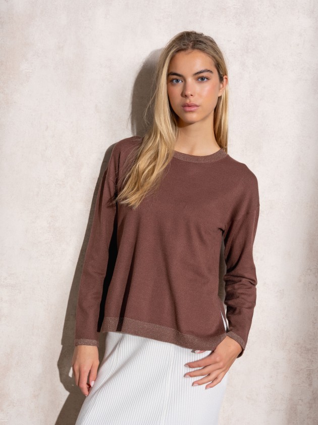 Round neck lurex knit sweater