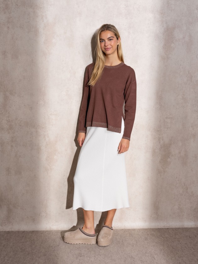 Round neck lurex knit sweater