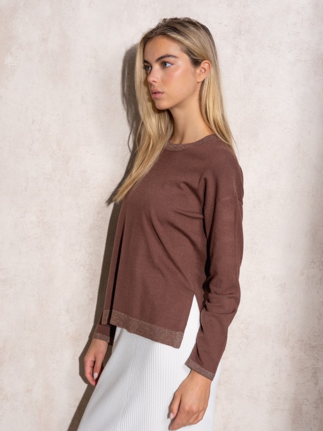 Round neck lurex knit sweater