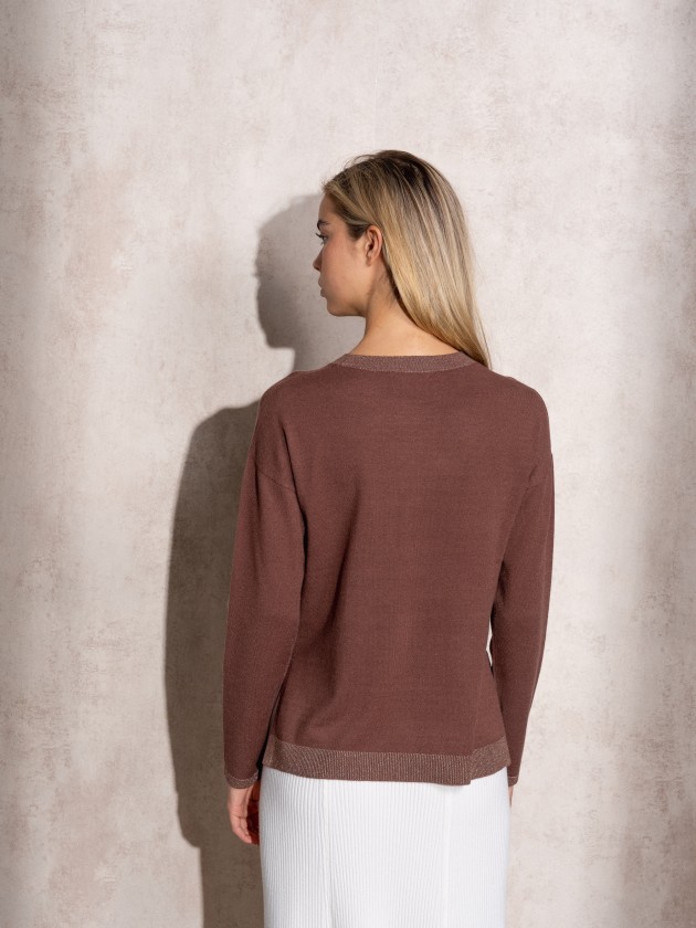 Round neck lurex knit sweater