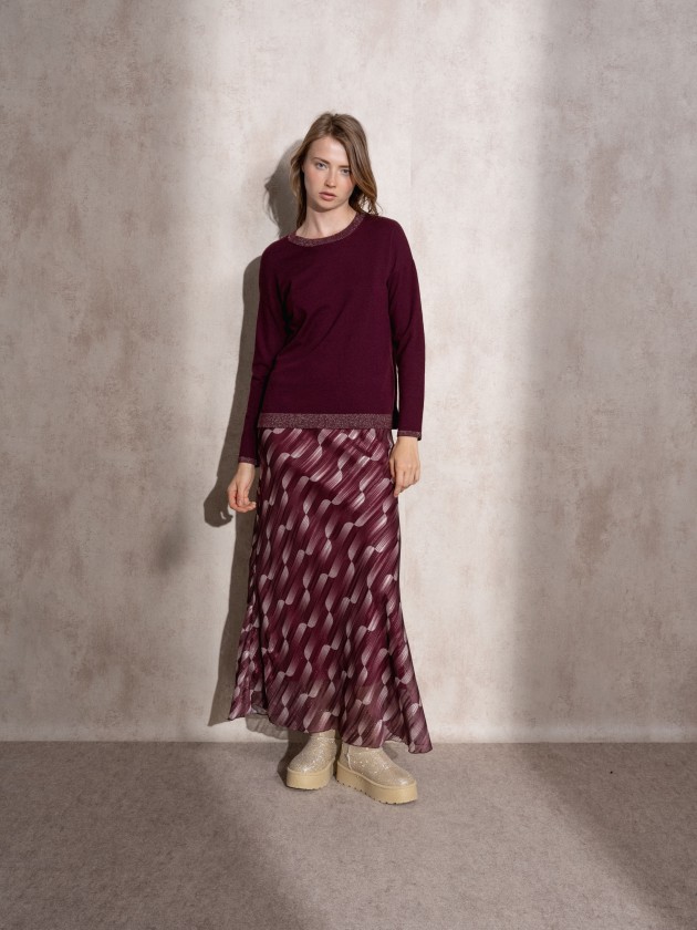 Round neck lurex knit sweater
