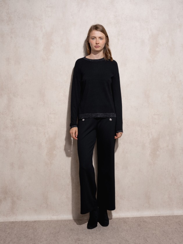 Round neck lurex knit sweater
