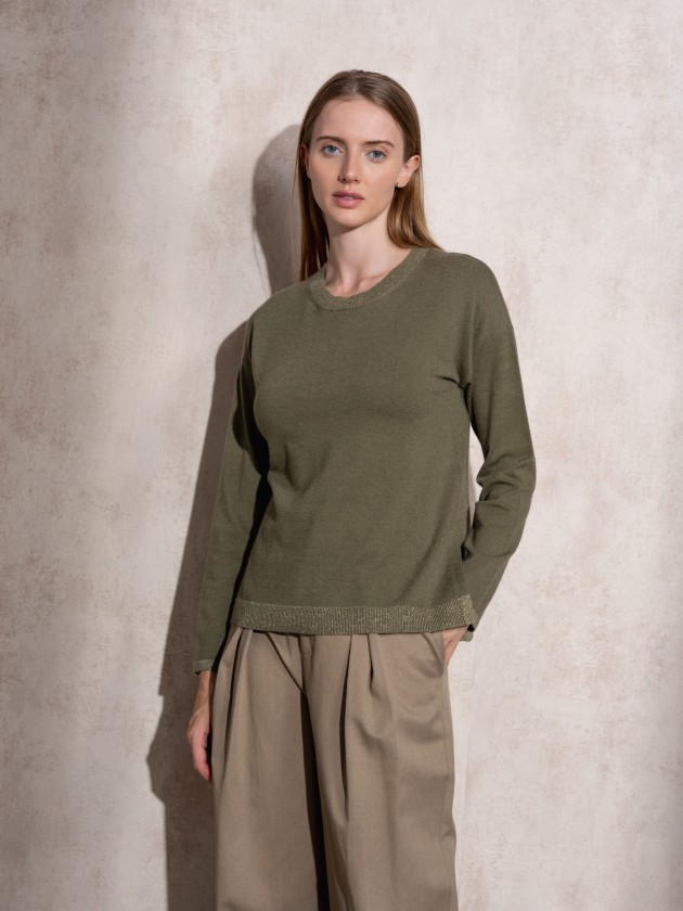 Round neck lurex knit sweater