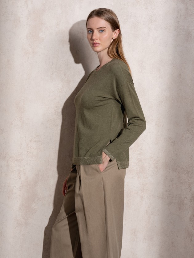 Round neck lurex knit sweater
