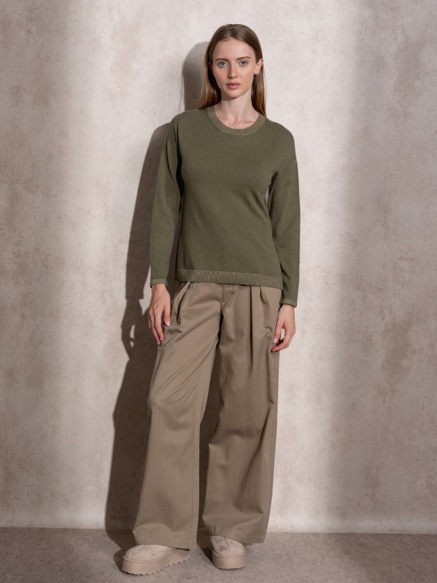 Round neck lurex knit sweater
