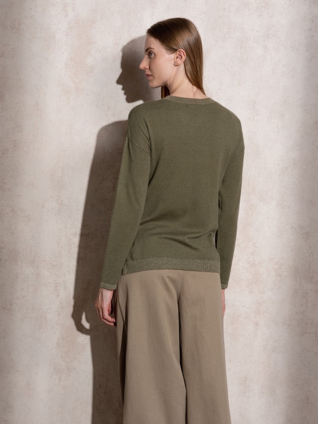 Round neck lurex knit sweater