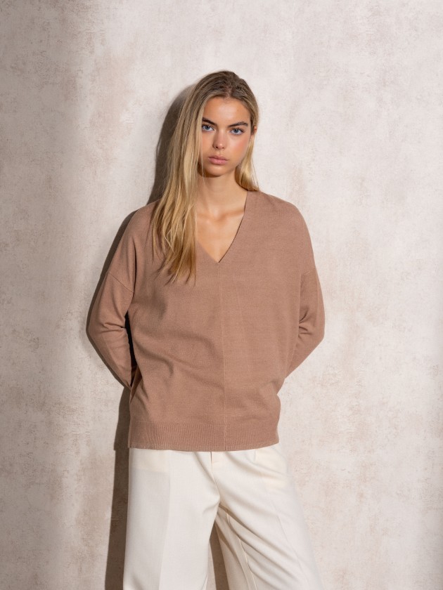 V-neck knit sweater