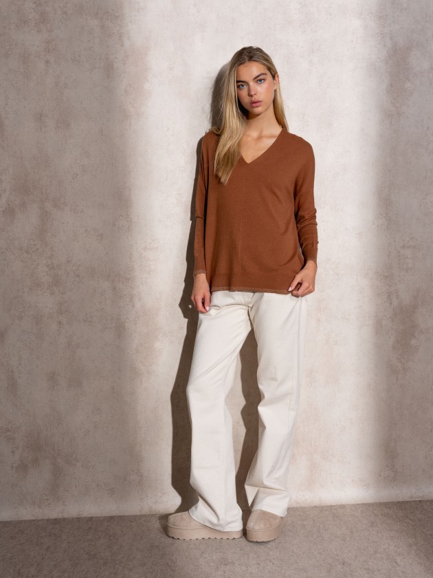V-neck knit sweater