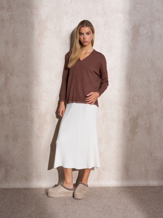 V-neck knit sweater