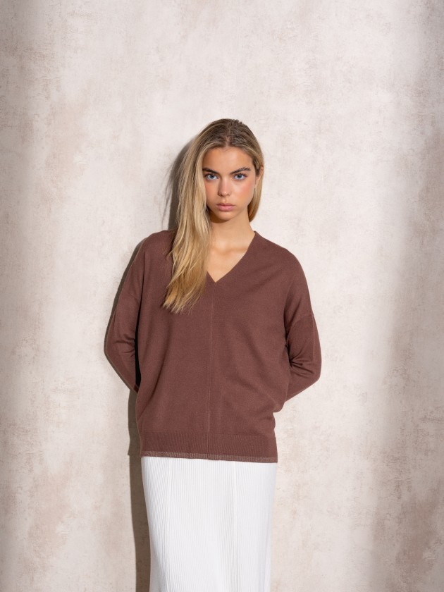 V-neck knit sweater