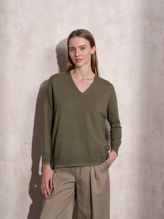 V-neck knit sweater