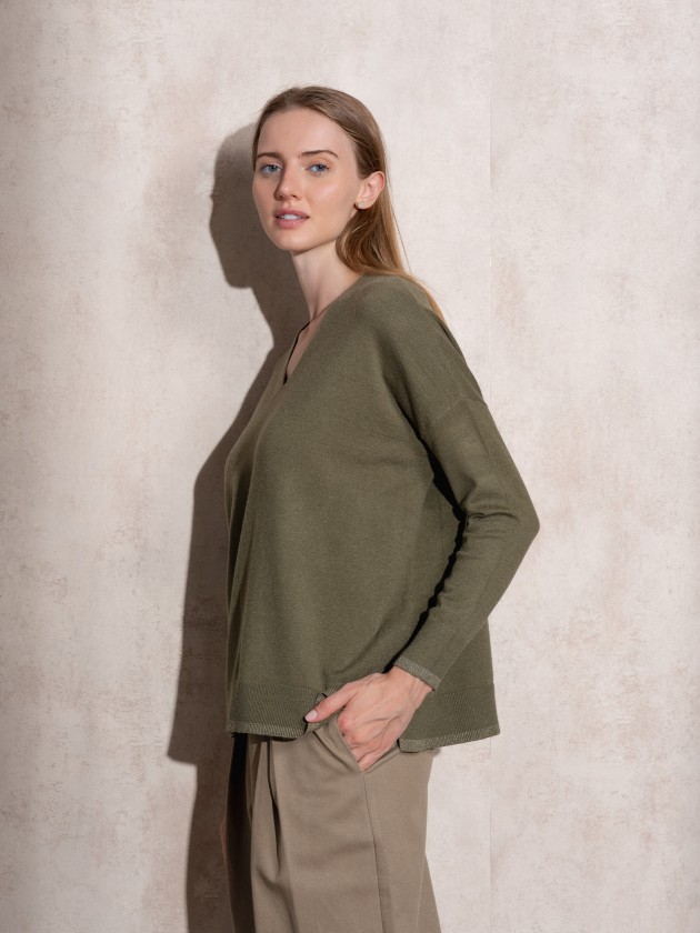 V-neck knit sweater