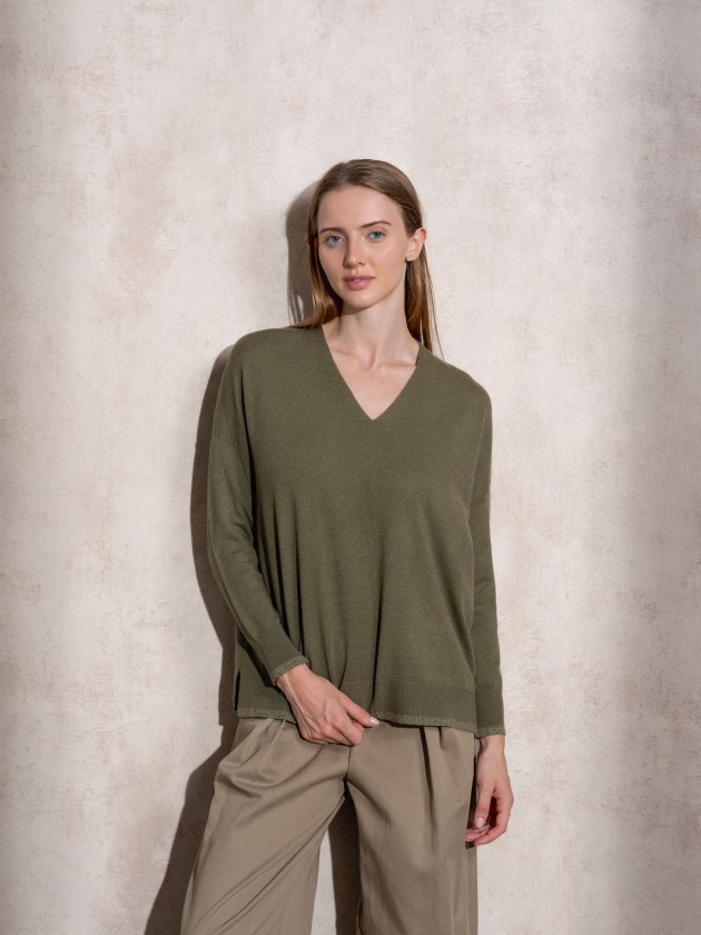 V-neck knit sweater
