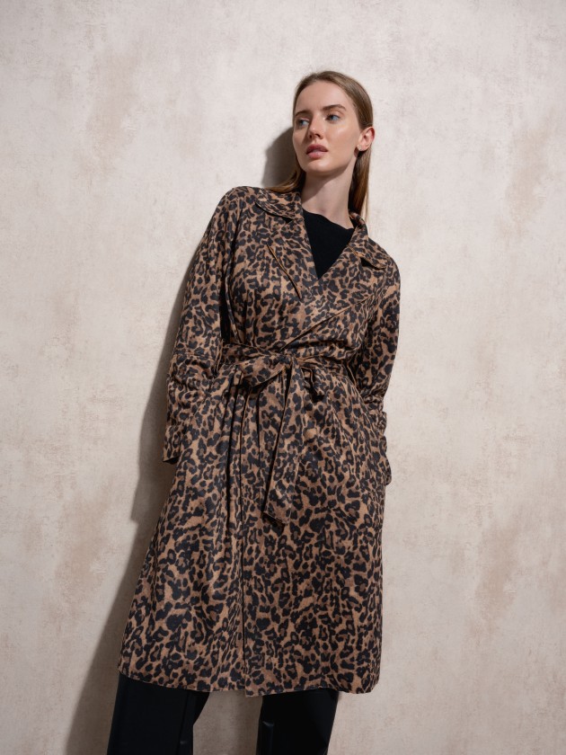 Trench coat com estampa animal