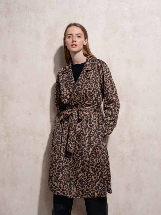 Trench coat com estampa animal