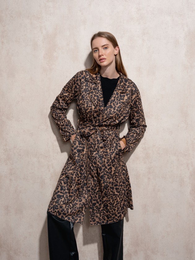 Trench coat com estampa animal