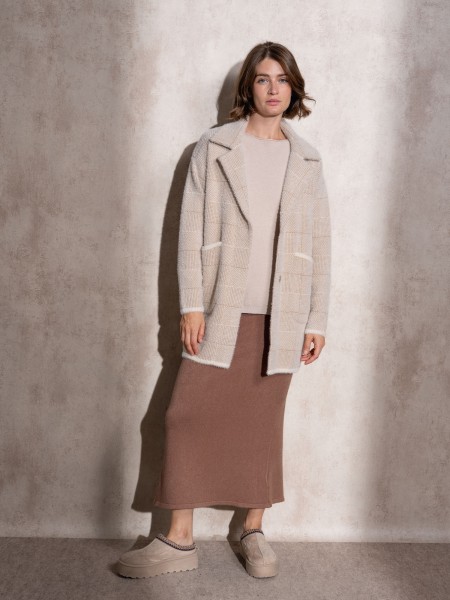 Midi fur-effect coat with pockets