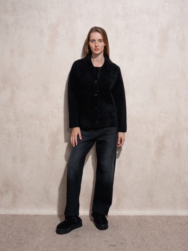 Short coat with fur effect