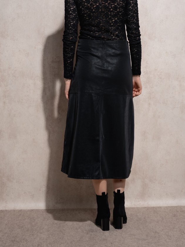 Midi skirt in faux leather