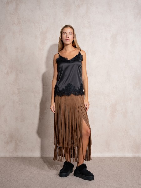 Jupe effet daim  franges