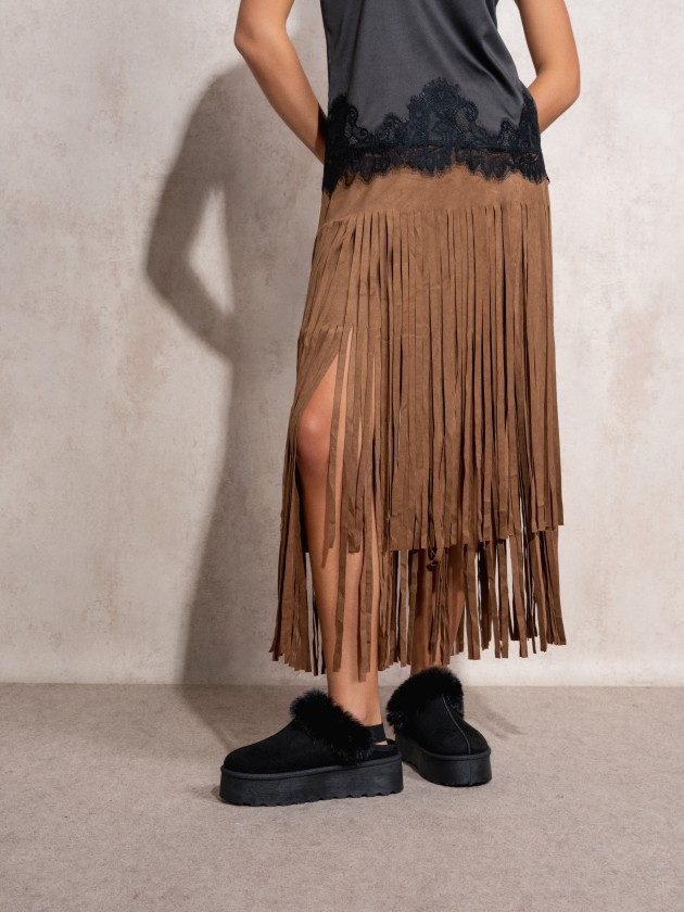 Jupe effet daim  franges