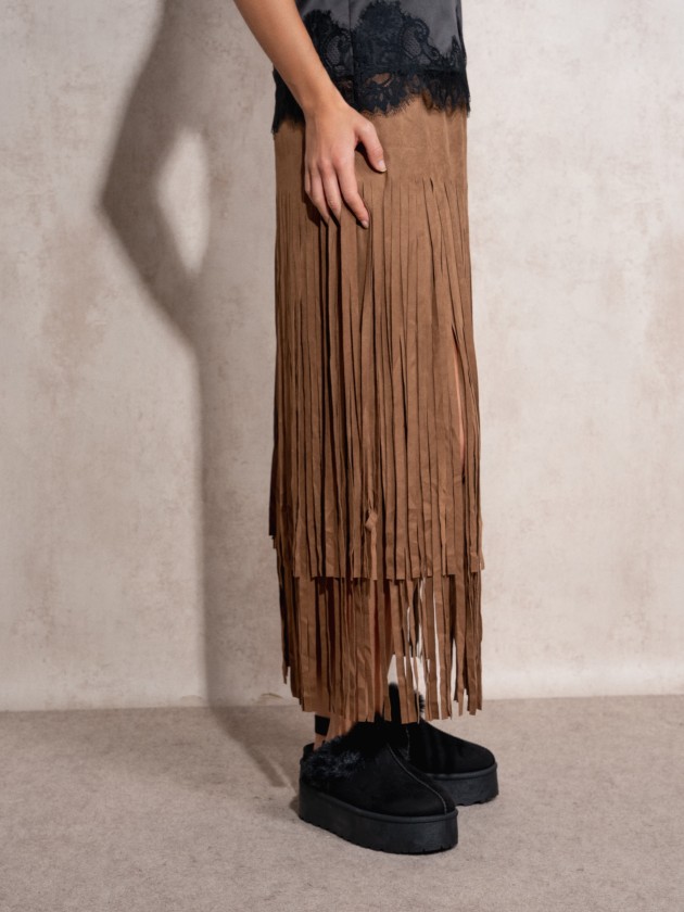 Jupe effet daim  franges
