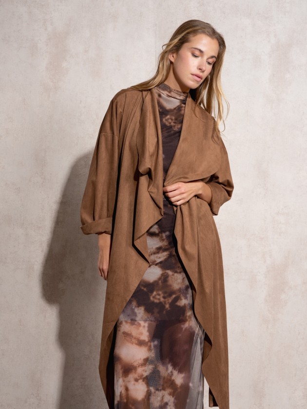 Long coat with suede effect