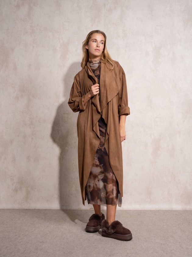 Long coat with suede effect