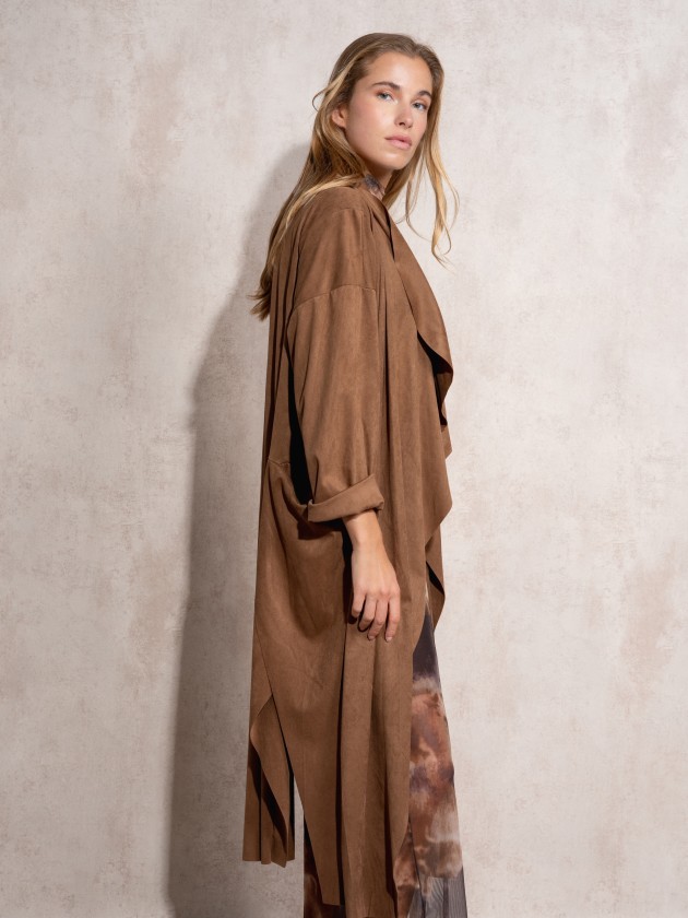 Long coat with suede effect