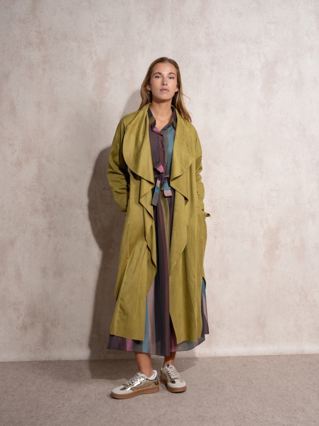 Long coat with suede effect