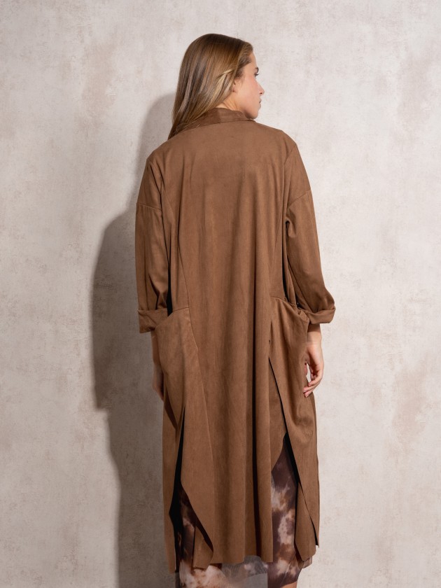 Long coat with suede effect