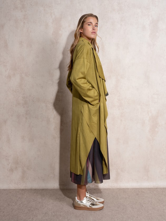 Long coat with suede effect