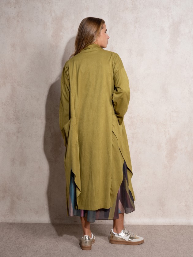Long coat with suede effect