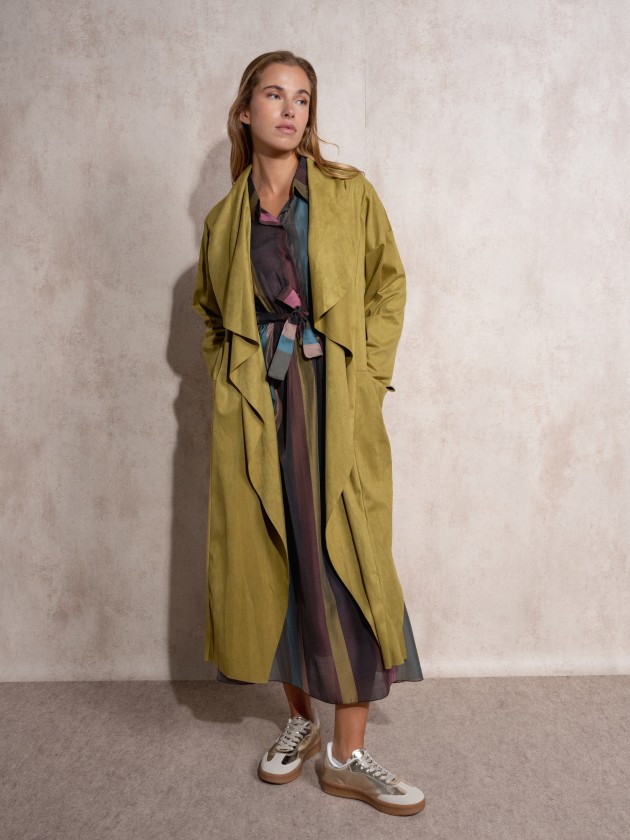 Long coat with suede effect