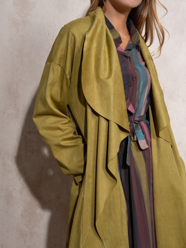 Long coat with suede effect