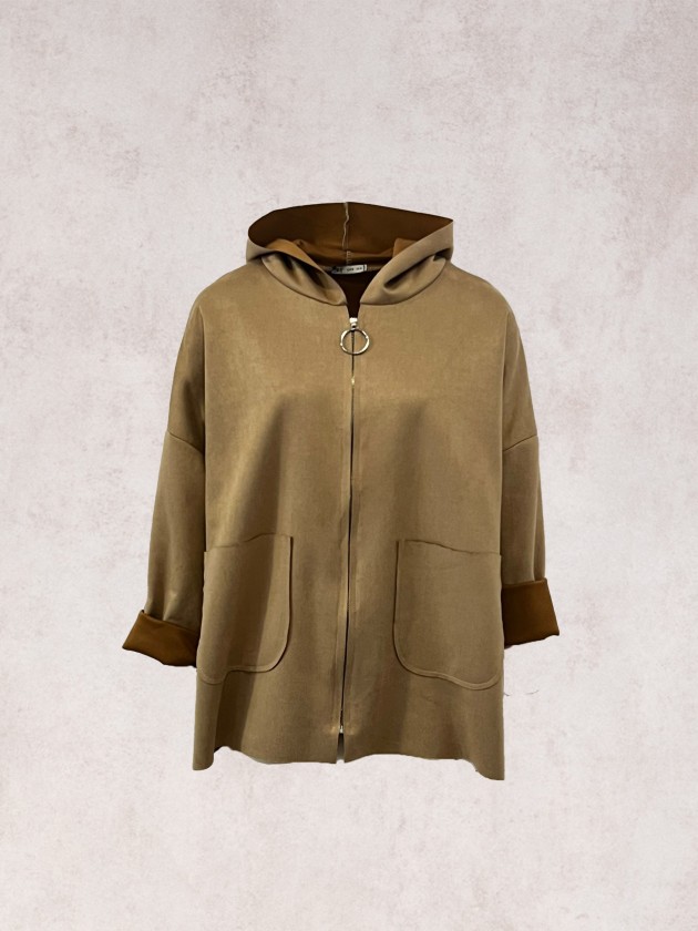 Manteau effet daim avec capuche