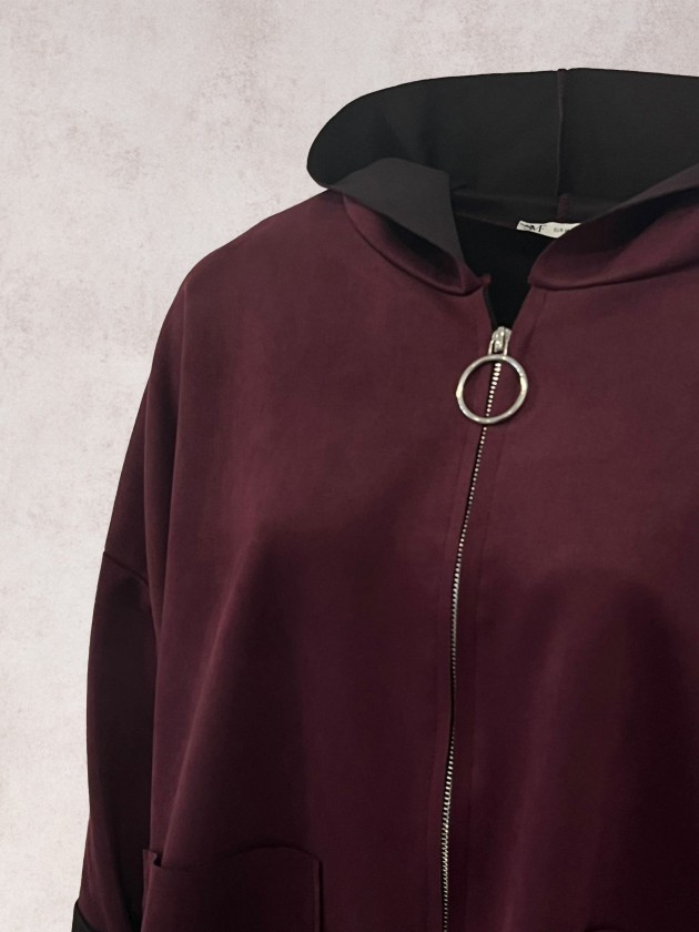 Suede effect coat with hood
